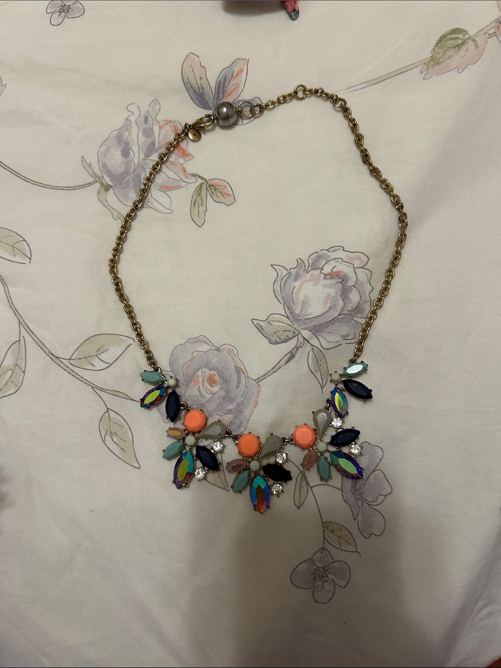 2000's J. Crew Gold-Chain Clubbing/Statement Necklace with multicolored stones